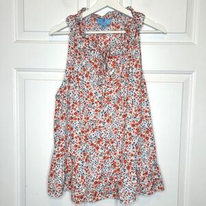 CeCe Floral Ruffle Tie Neck Sleeveless‎ Blouse Top XL